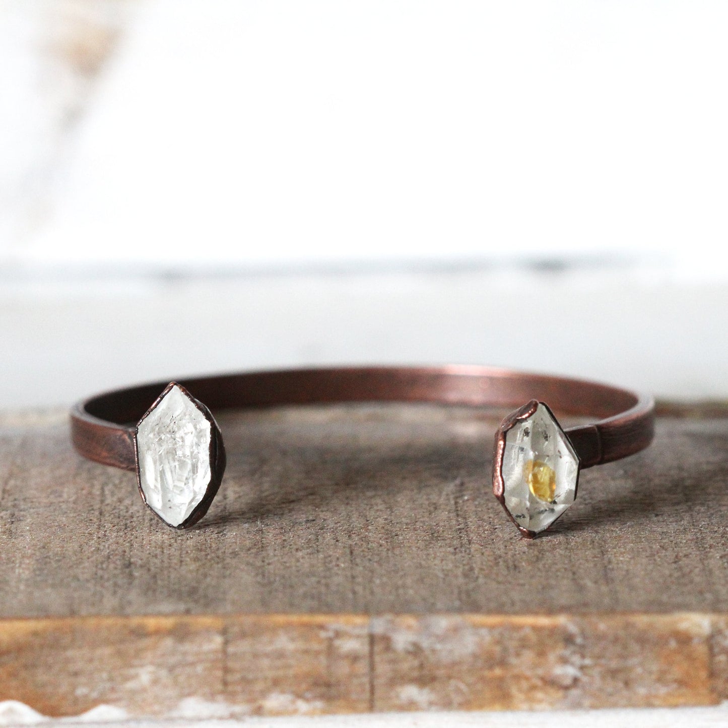 Raw Quartz Bracelet - April Birthstone - Open Silver Cuff - Crystal Bracelet - Double Stone Bracelet
