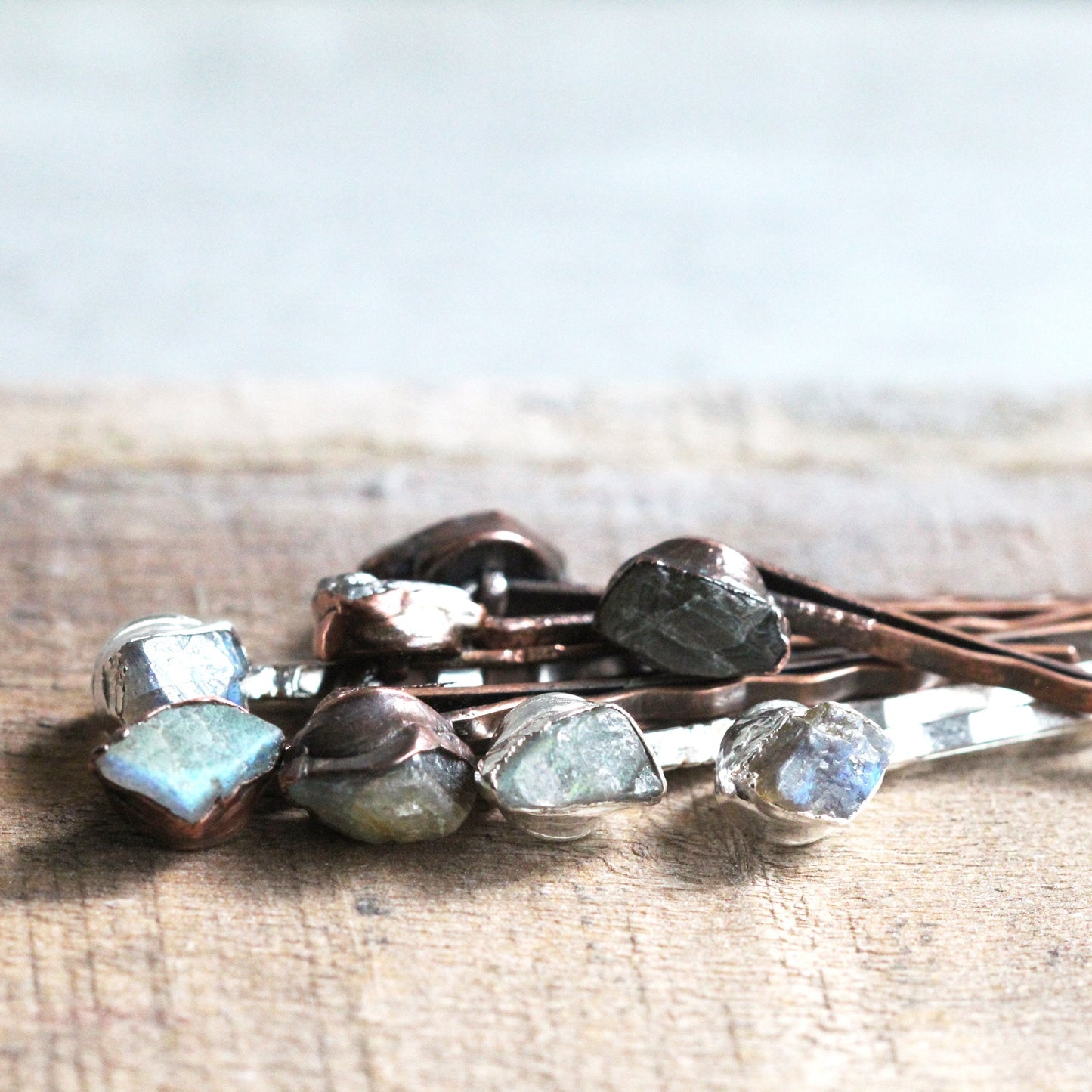 Labradorite Bobby Pin - Raw Stone Hair Pin - Wedding Hair Pin