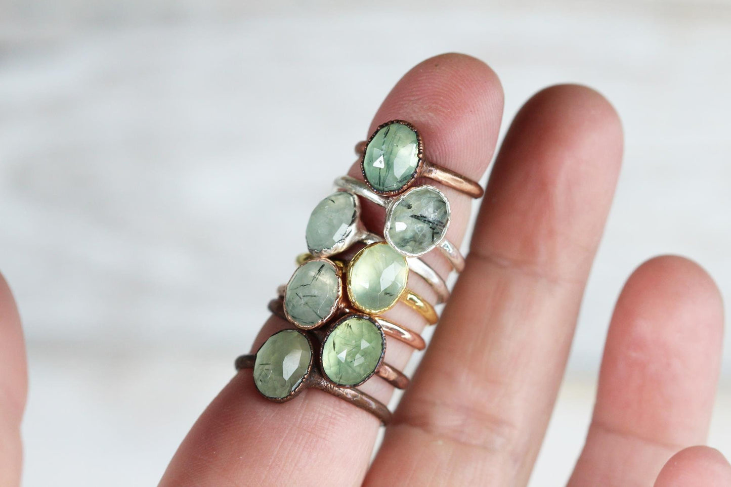 Prehnite Ring - Electroformed Copper - Stacking Ring