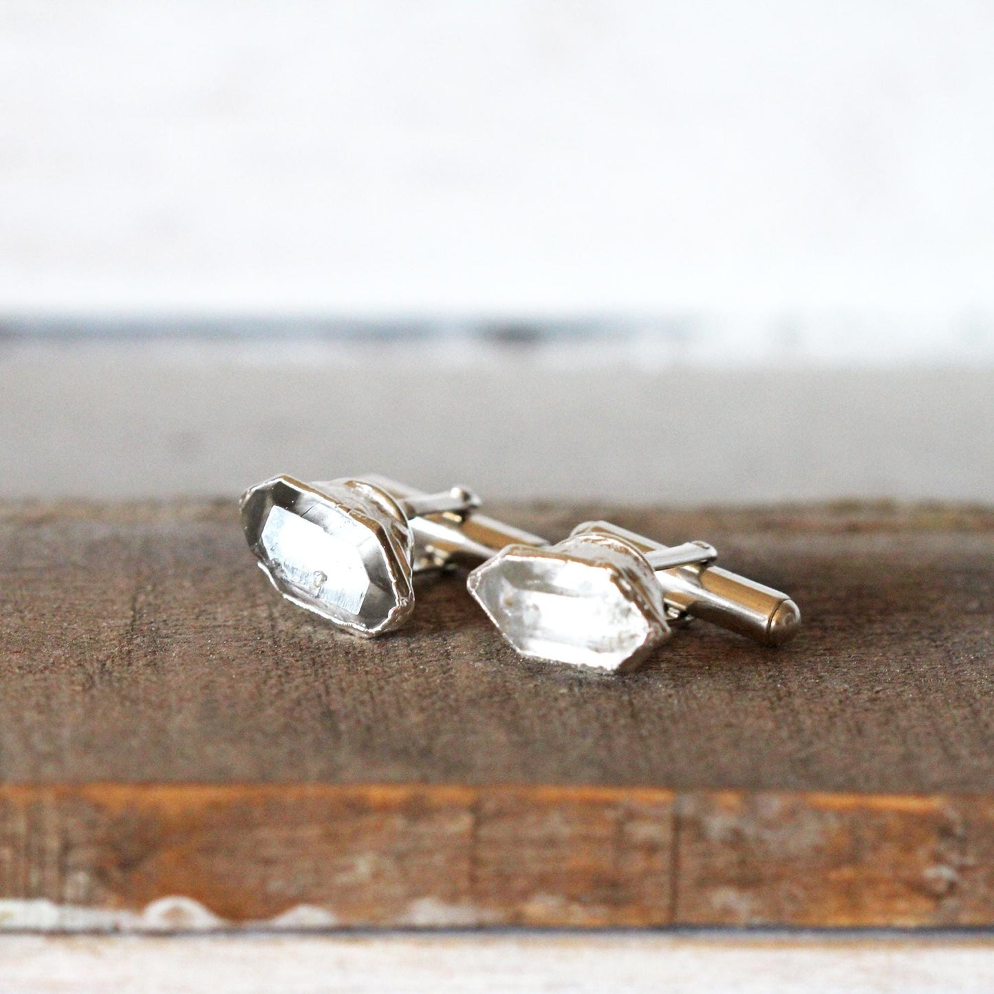 Crystal Cuff Links - Groomsmen Gift - Quartz Crystal Cufflinks