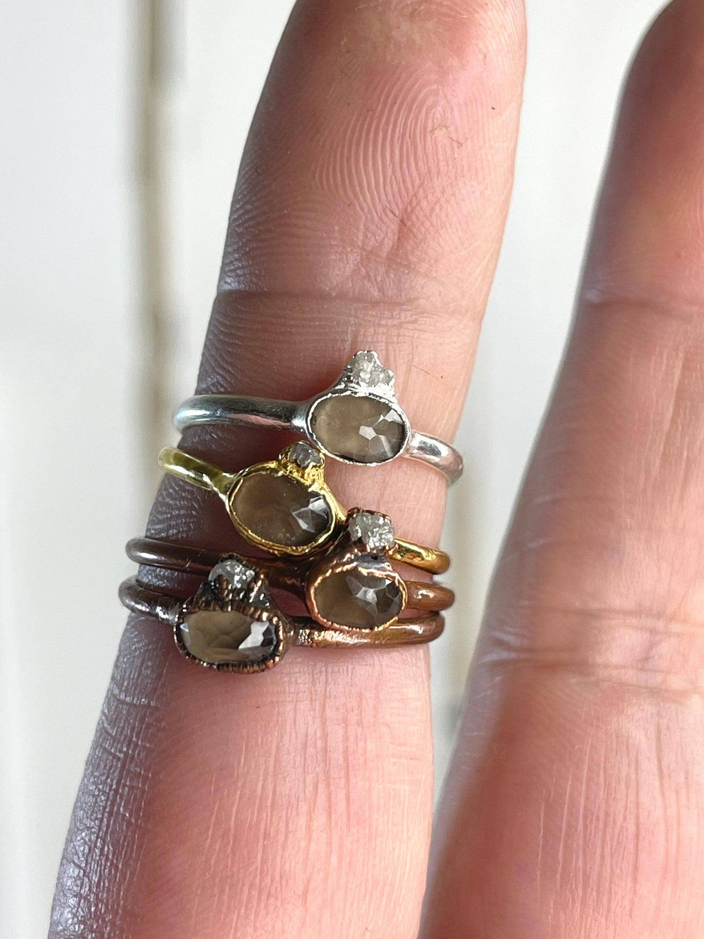 Smoky Quartz Ring - Raw Diamond Jewelry - Faceted Oval Stone